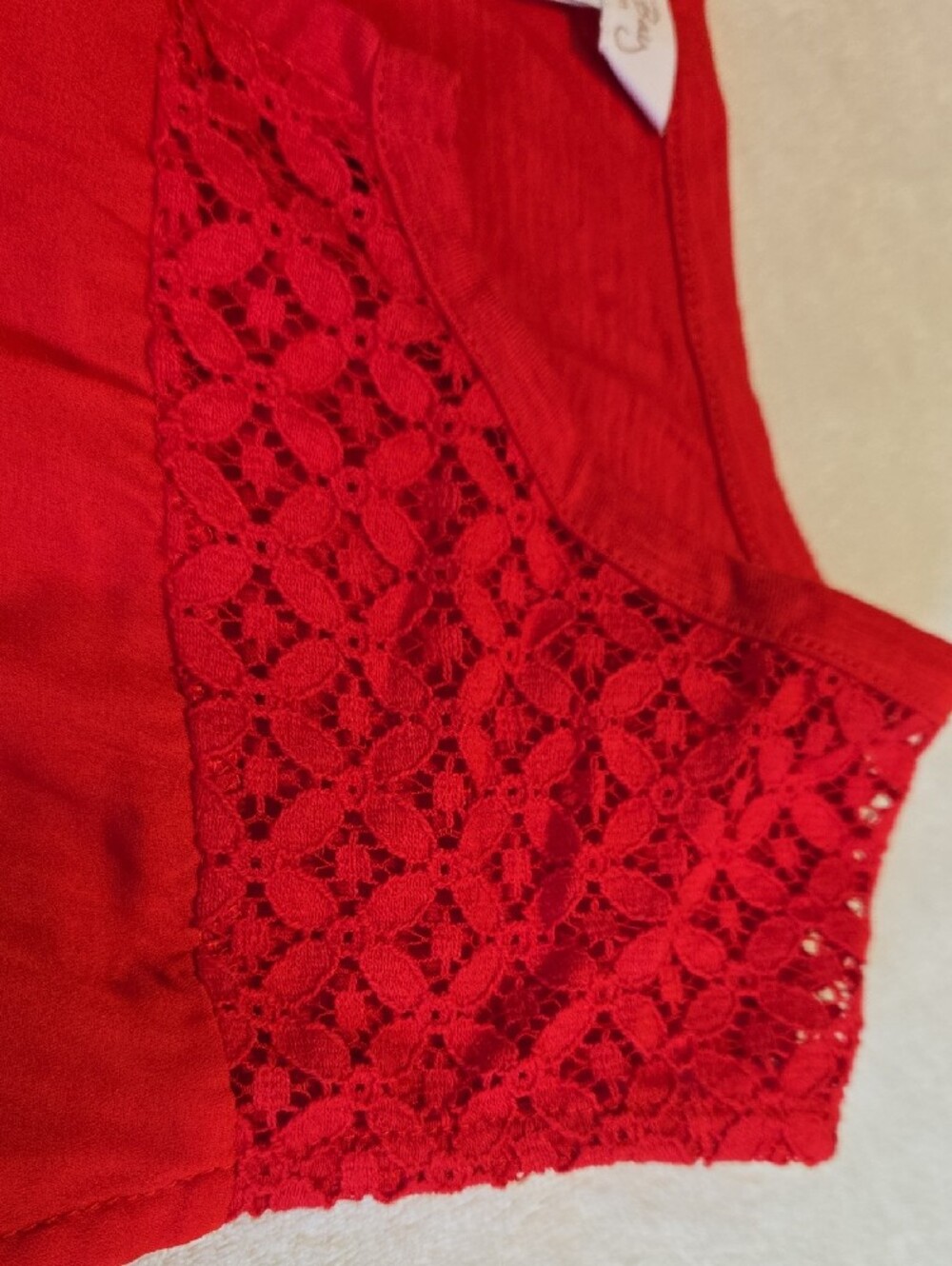 Red Sleeveless Lace Yoke Tank Top 3X - Picture 3 of 6